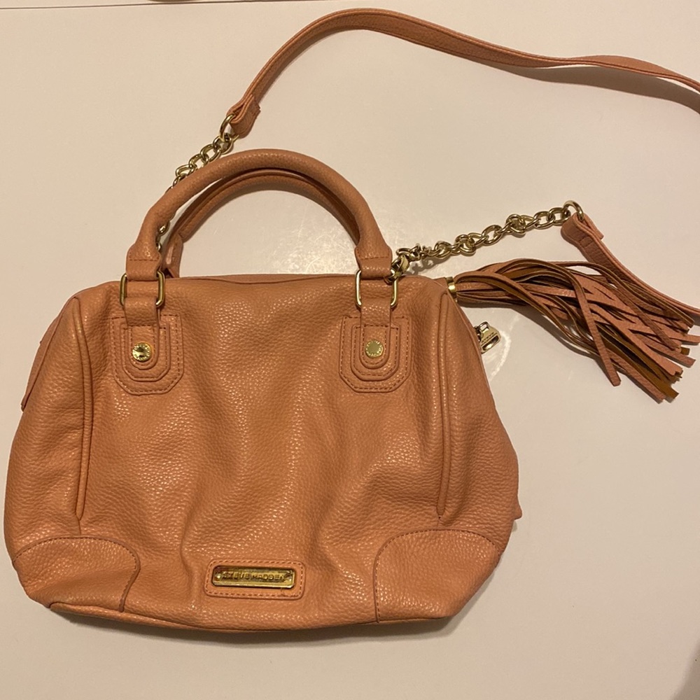 Steve Madden Soft Pink Chain Gold-Tone Combo Shoulder Strap Optional Tassel Zip